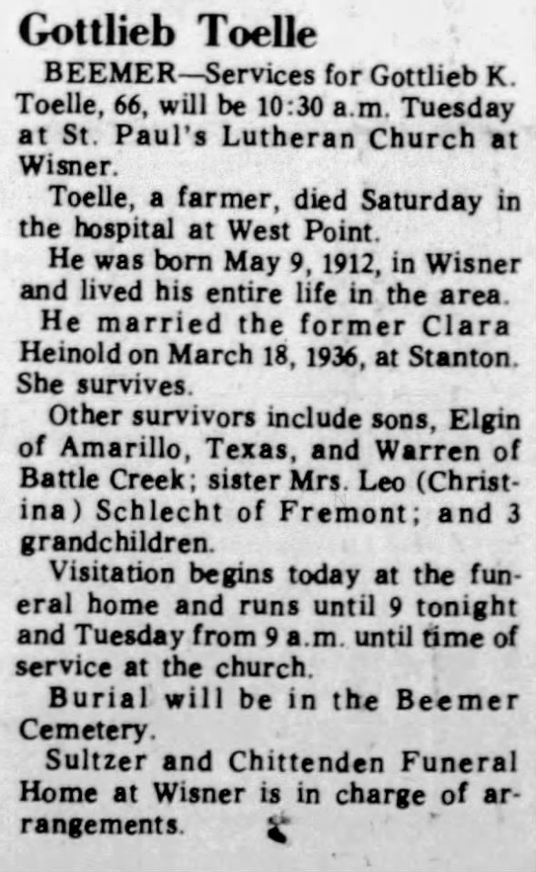 Obituary for Gottlieb K. Toelle (Aged 66)